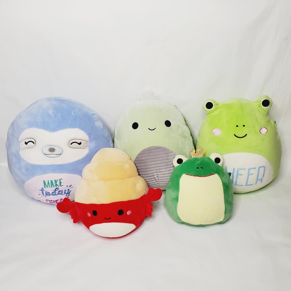 LNew-Squishmallows: Helene Sloth, Wendy Frog, Herb Turtle, Indie Crab, Baratelli